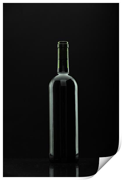 bottle of wine over black, reflexions. Print by Josep M Peñalver