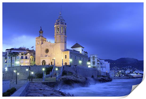 Sitges church Print by Josep M Peñalver