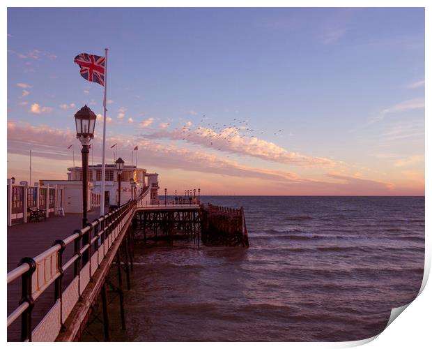 Worthing Pier Flag Print by Clive Eariss