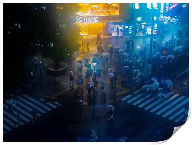 Rain In Shibuya Print by Clive Eariss