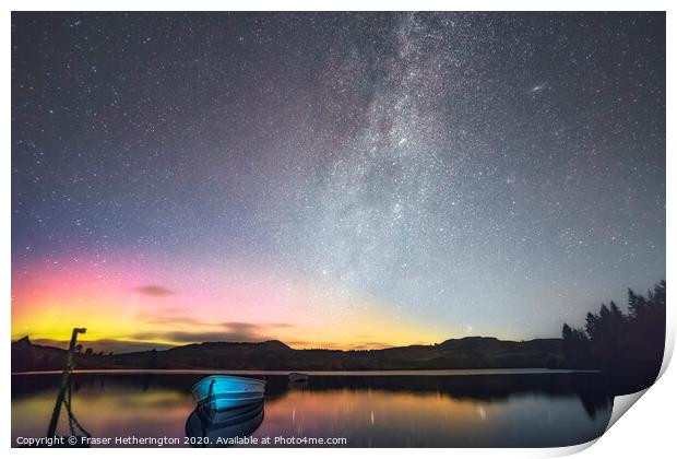 Loch Ordie Aurora and Milky Way Print by Fraser Hetherington