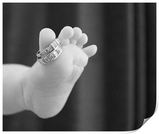 Babies foot with mummies rings Print by Charlotte Anderson