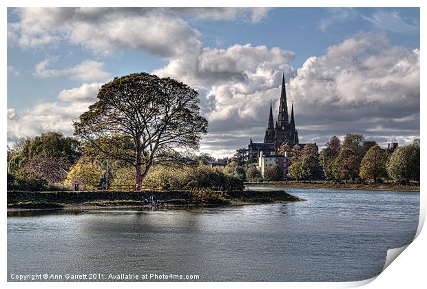 Stowe Pool and Lichfield Cathedral Print by Ann Garrett