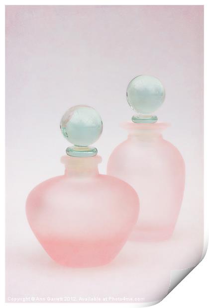 Two Pink Frosted Perfume Bottles Print by Ann Garrett