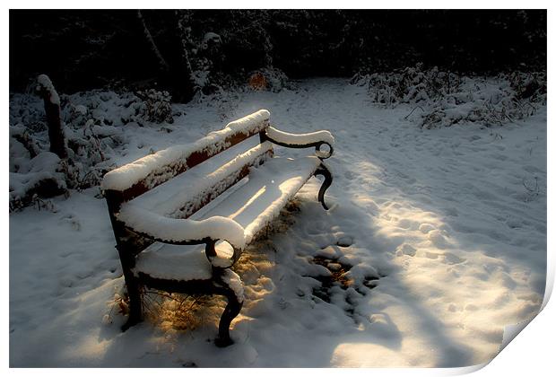 Bench in the Snow Print by Ann Garrett