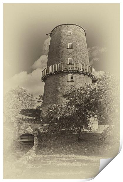 Portrait of Little Cressingham Water mill in Sepia Print by Mark Bunning