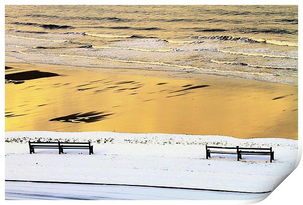  Whitby Sun. Sea, Sand and Snow Print by Paul M Baxter