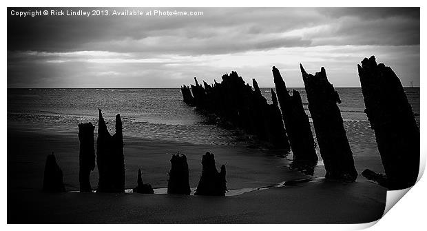 Breakwater isle of walney Print by Rick Lindley