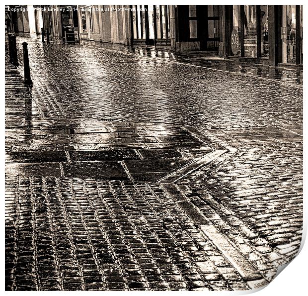 Chester cobbles at night Print by Rick Lindley