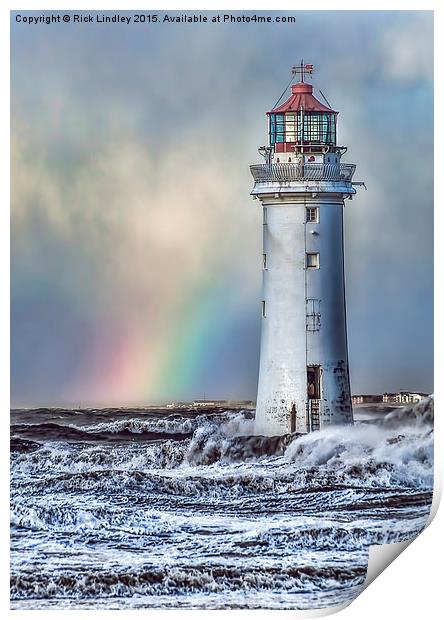  The Lighthouse and Rainbow Print by Rick Lindley