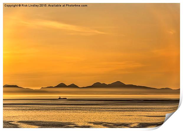  The last boat to the Isle of Harris at sunset Print by Rick Lindley