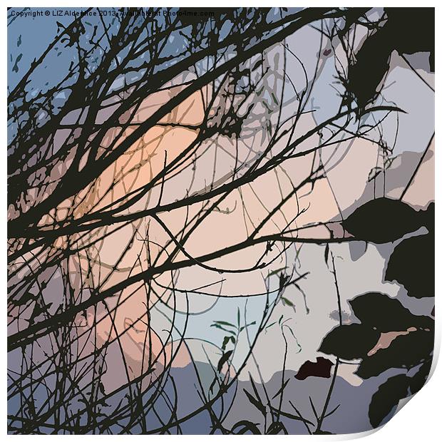 Sunset through the Willow (abstract) Print by LIZ Alderdice
