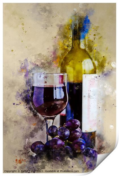 Red Wine and Grapes Print by David Tyrer
