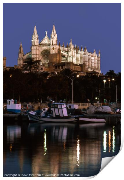 Palma Cathedral at Night Print by David Tyrer