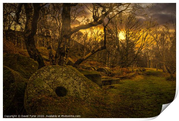Winter's Whisper: Padley Gorge Millstones Print by David Tyrer