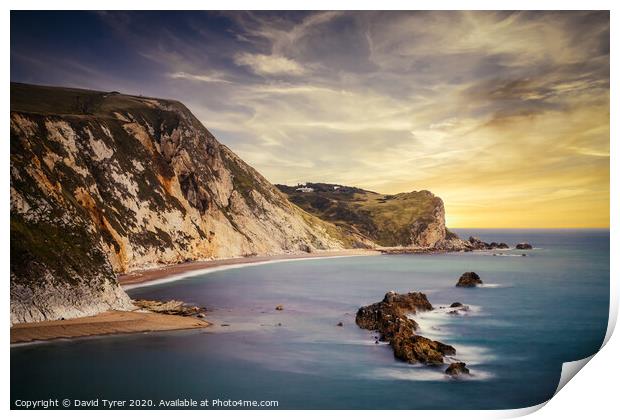 Sunset Serenity at Dorset's Man O' War Bay Print by David Tyrer