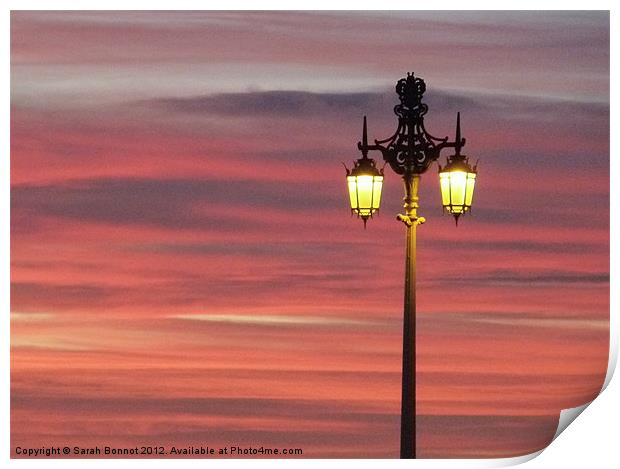 Brighton streetlight sunset Print by Sarah Bonnot