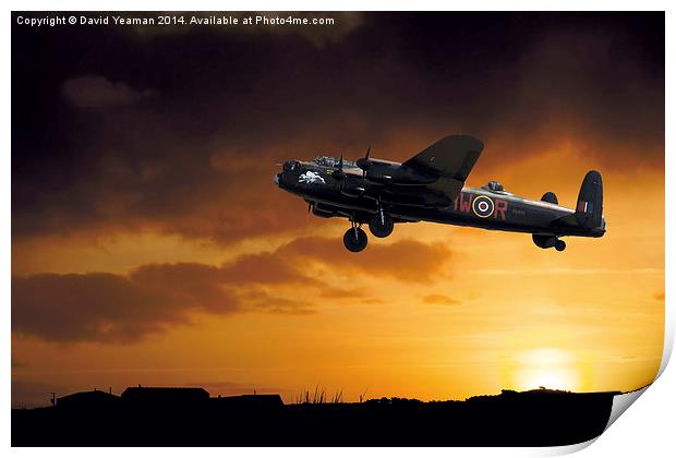 Avro Lancaster Bomber at dawn Print by David Yeaman