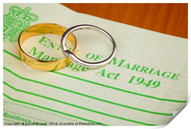 Wedding Rings Marriage Certificate Print by David Yeaman
