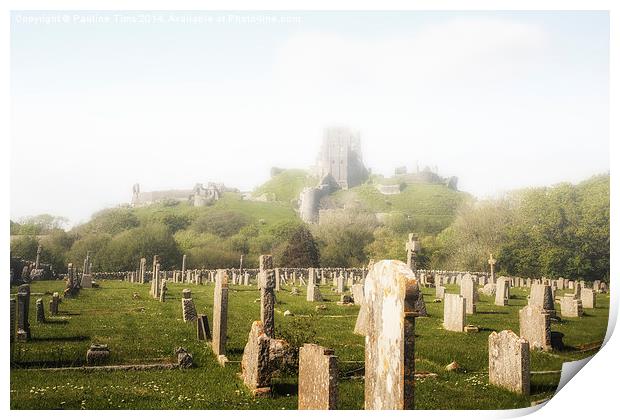  Corfe Castle on a Misty Morning in May Print by Pauline Tims