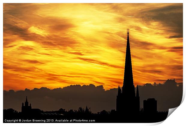 Norwich fiery sky Print by Jordan Browning Photo