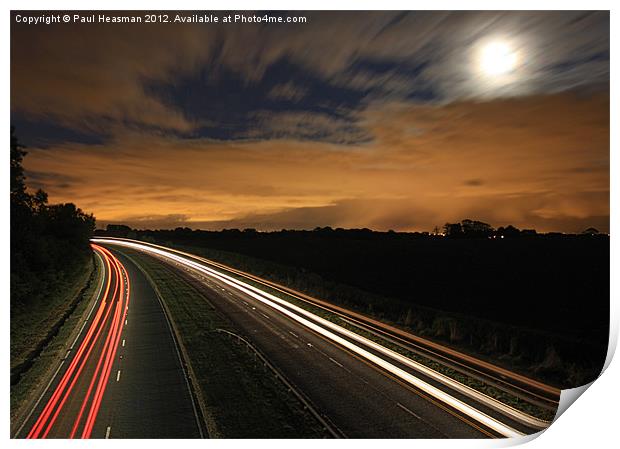 Motorway light trails Print by P H