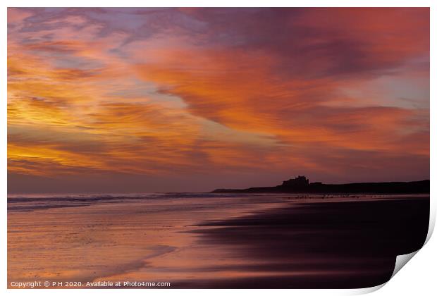 Sunrise in Northumberland Print by P H
