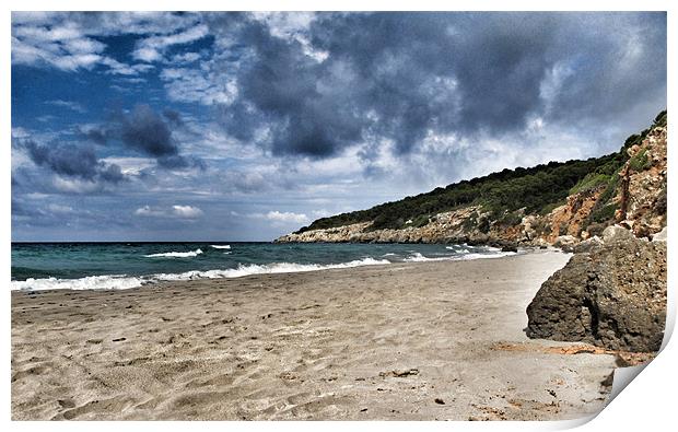 Sandy beach, Menorca Print by suzie Attaway