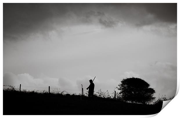 Man Walking With Shotgun Print by Chris Martin