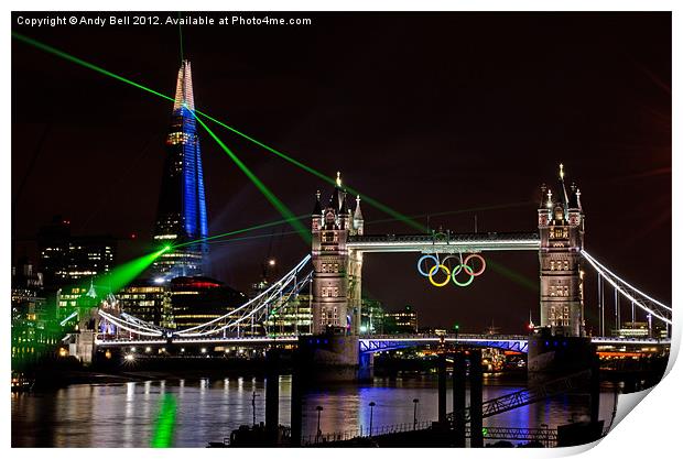 Laser Show near Tower Bridge Print by Andy Bell