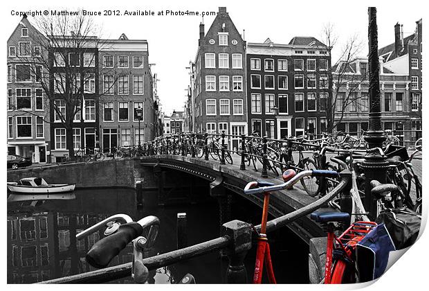Red bike in Amsterdam Print by Matthew Bruce