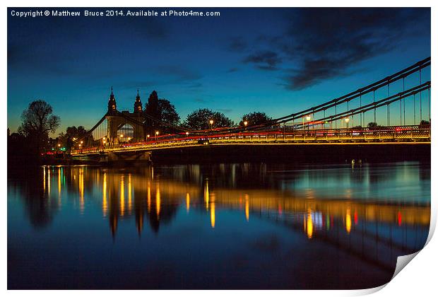  Hammersmith Bridge at night Print by Matthew Bruce