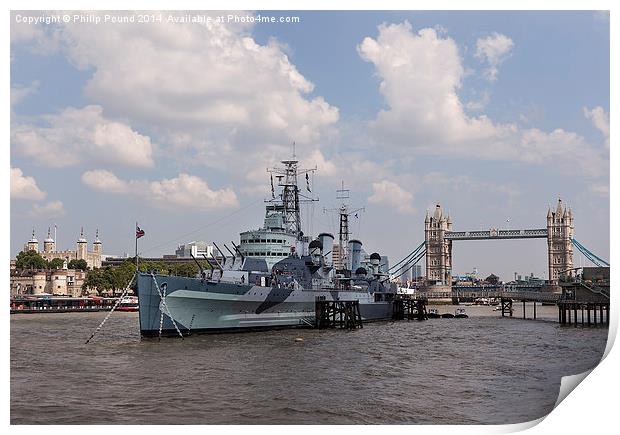  Tower of London, HMS Belfast and Tower Bridge Print by Philip Pound