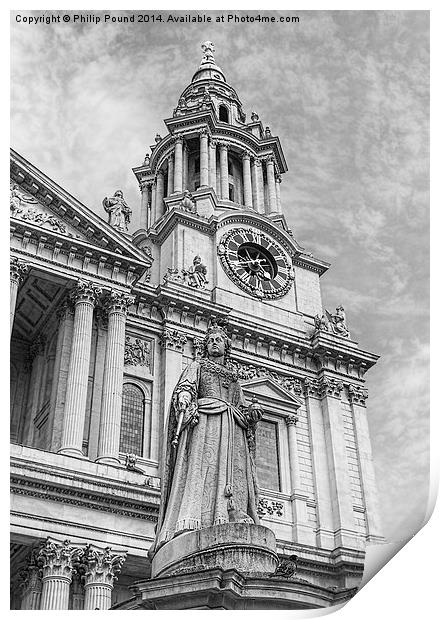  Queen Anne Statue in front of St Paul's Cathedral Print by Philip Pound