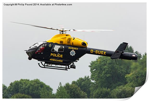  Sussex Police Ambulance Helicopter Print by Philip Pound
