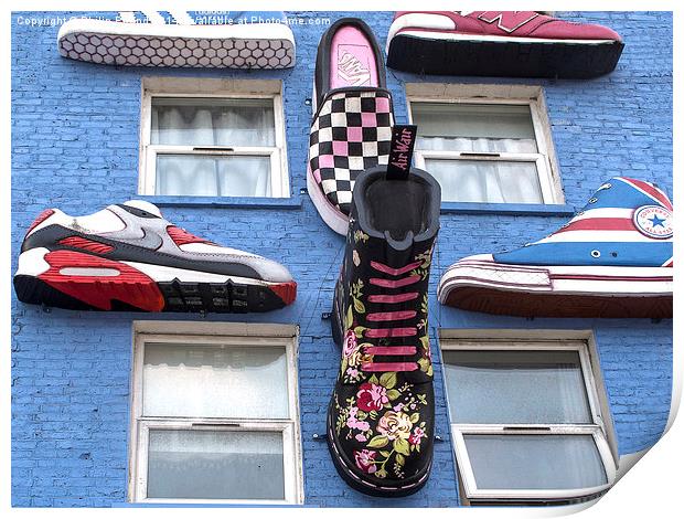  Boots and Trainers on a Blue Wall Print by Philip Pound