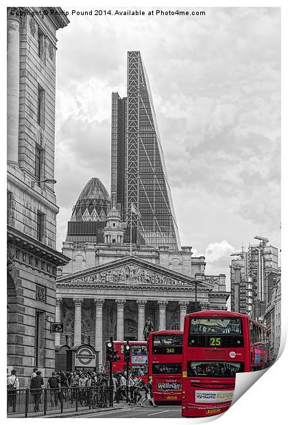  City of London Rush Hour - Red Buses Print by Philip Pound