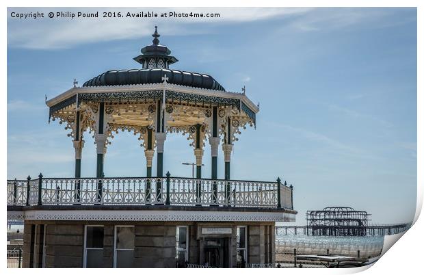 Historic Brighton Bandstand and West Pier Print by Philip Pound