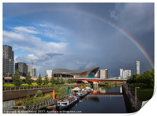 Rainbow over the Aquatic Centre in London's East E Print by Philip Pound