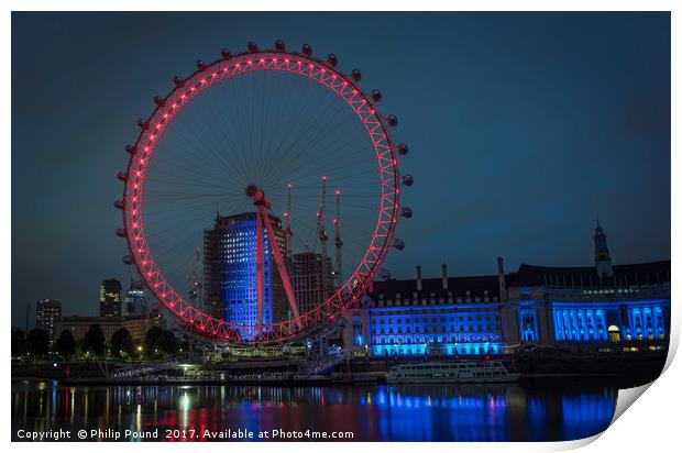 London Eye at Night Print by Philip Pound