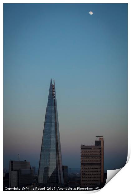 Sunset and Moon over The Shard in London Print by Philip Pound