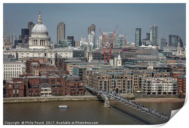 St Paul's Cathedral and the Wobbly Bridge in Londo Print by Philip Pound
