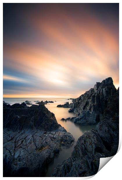 Twilight at Mortehoe Beach Print by mark leader