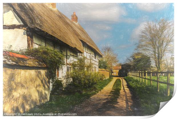 Thatched Cottages In Blewbury Print by Ian Lewis