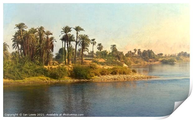 Palm Lined Banks of The Nile Print by Ian Lewis