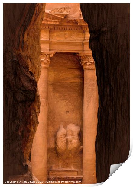 First Sight of The Treasury at Petra Print by Ian Lewis