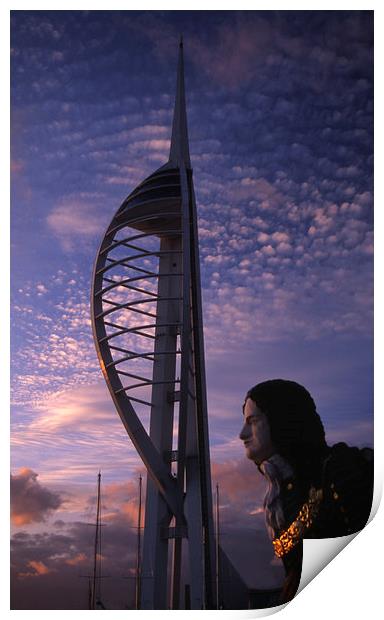 Spinnaker Tower and Figurehead Print by Ian Lewis