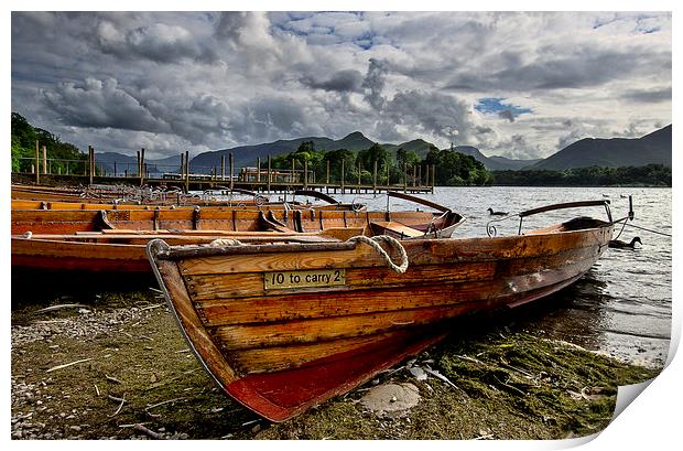 Boats on the Lakeside  at Derwentwater Print by Ian Lewis