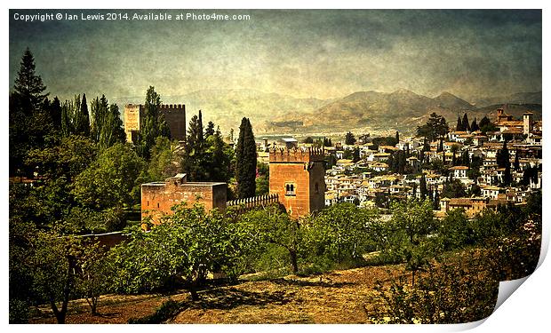  Granada From The Alhambra Gardens Print by Ian Lewis
