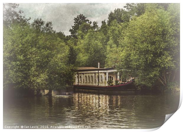 College Barge Near Iffley Print by Ian Lewis